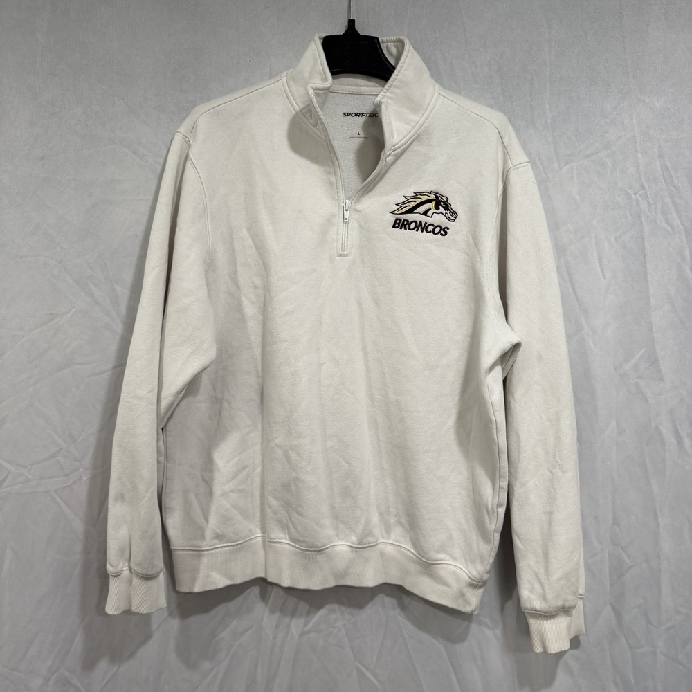 Denver Broncos Men's Quarter Zip Pullover Sweater White Large 1/4 Zip NFL